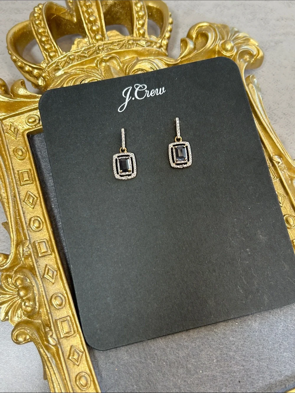 J. Crew Black and Gold Crystal Drop Earrings